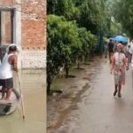 आगरा में डिलीवरी के बाद पत्नी-नवजात को चारपाई से नदी पार कराई, उन्नाव में गंगा का पानी घरों में घुसा