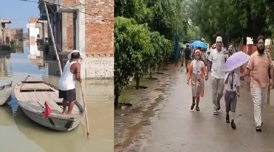 आगरा में डिलीवरी के बाद पत्नी-नवजात को चारपाई से नदी पार कराई, उन्नाव में गंगा का पानी घरों में घुसा