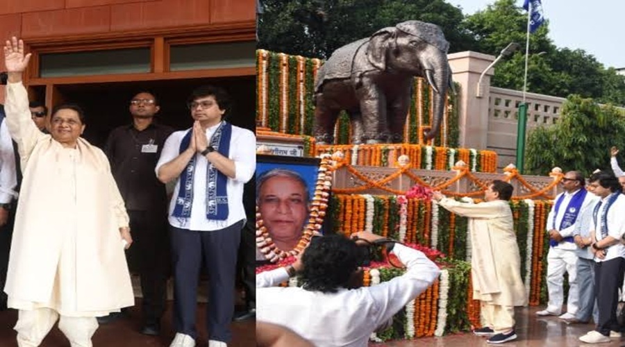 बसपा में वापसी के बाद पहली बार मायावती संग दिखे आकाश आनंद, कांशीराम को दी श्रद्धांजलि