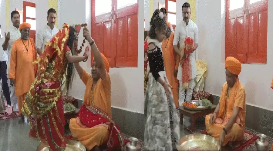 गोरखनाथ मंदिर में सीएम योगी ने किया कन्या पूजन, पैर धोकर टीका लगाया